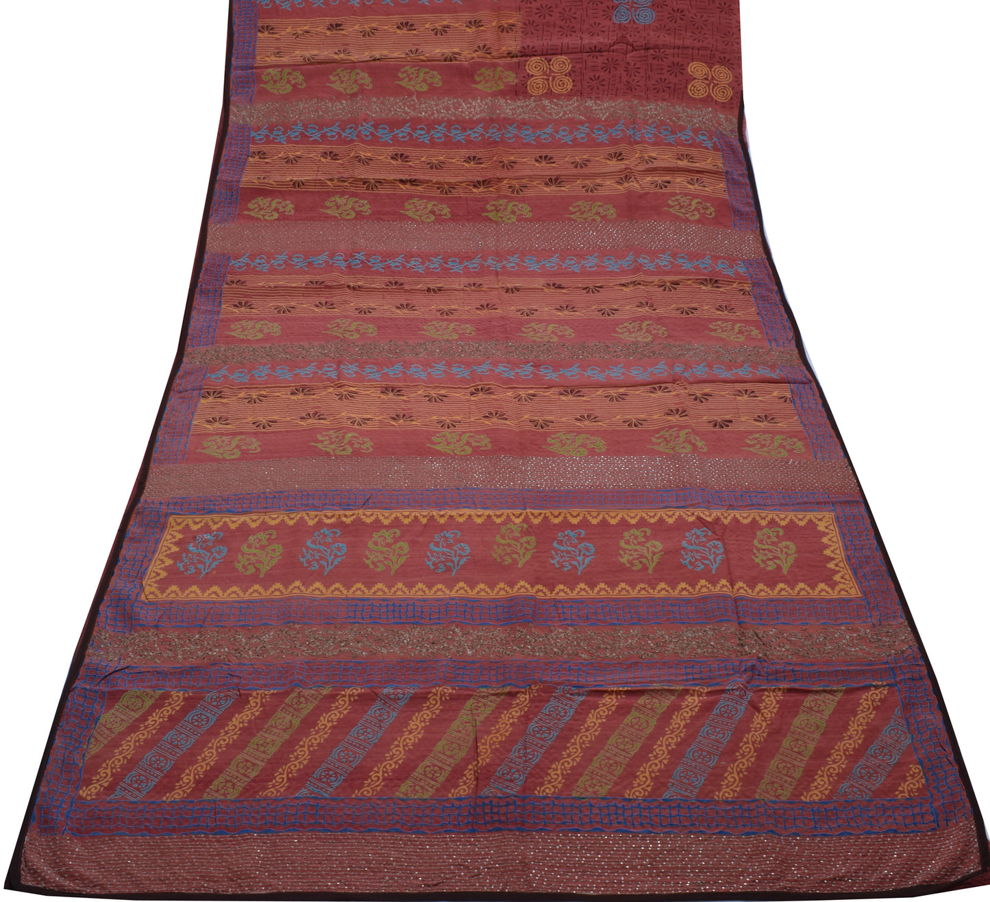Sushila Vintage Indian Saree Pure Crepe Silk Printed Floral Sari Craft Fabric