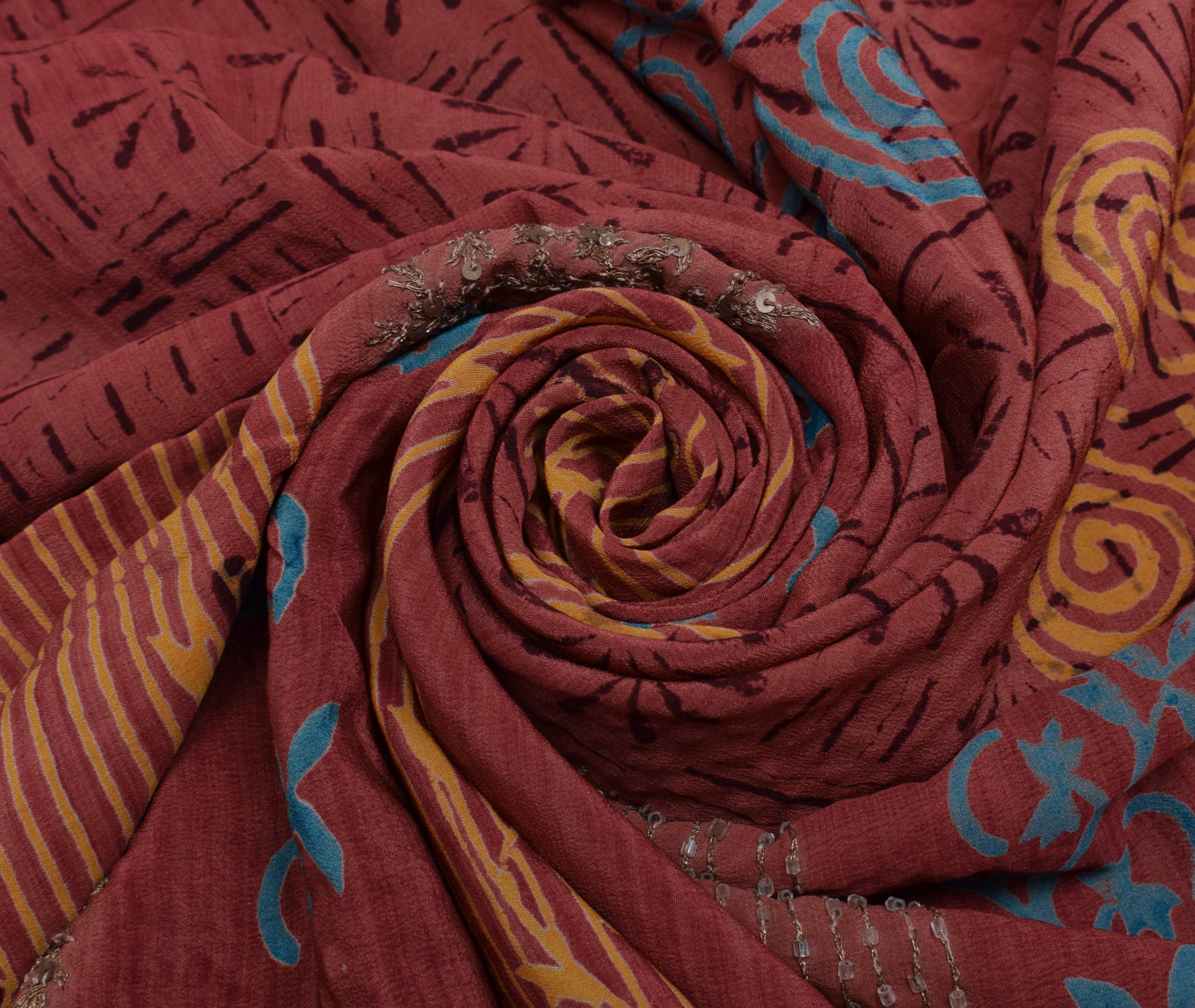 Sushila Vintage Indian Saree Pure Crepe Silk Printed Floral Sari Craft Fabric