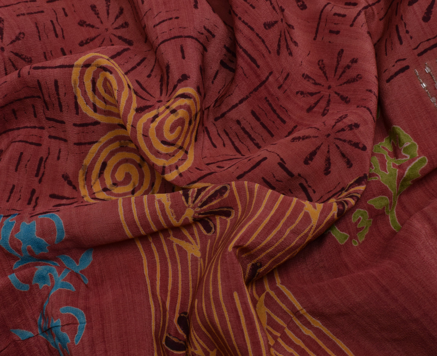 Sushila Vintage Indian Saree Pure Crepe Silk Printed Floral Sari Craft Fabric