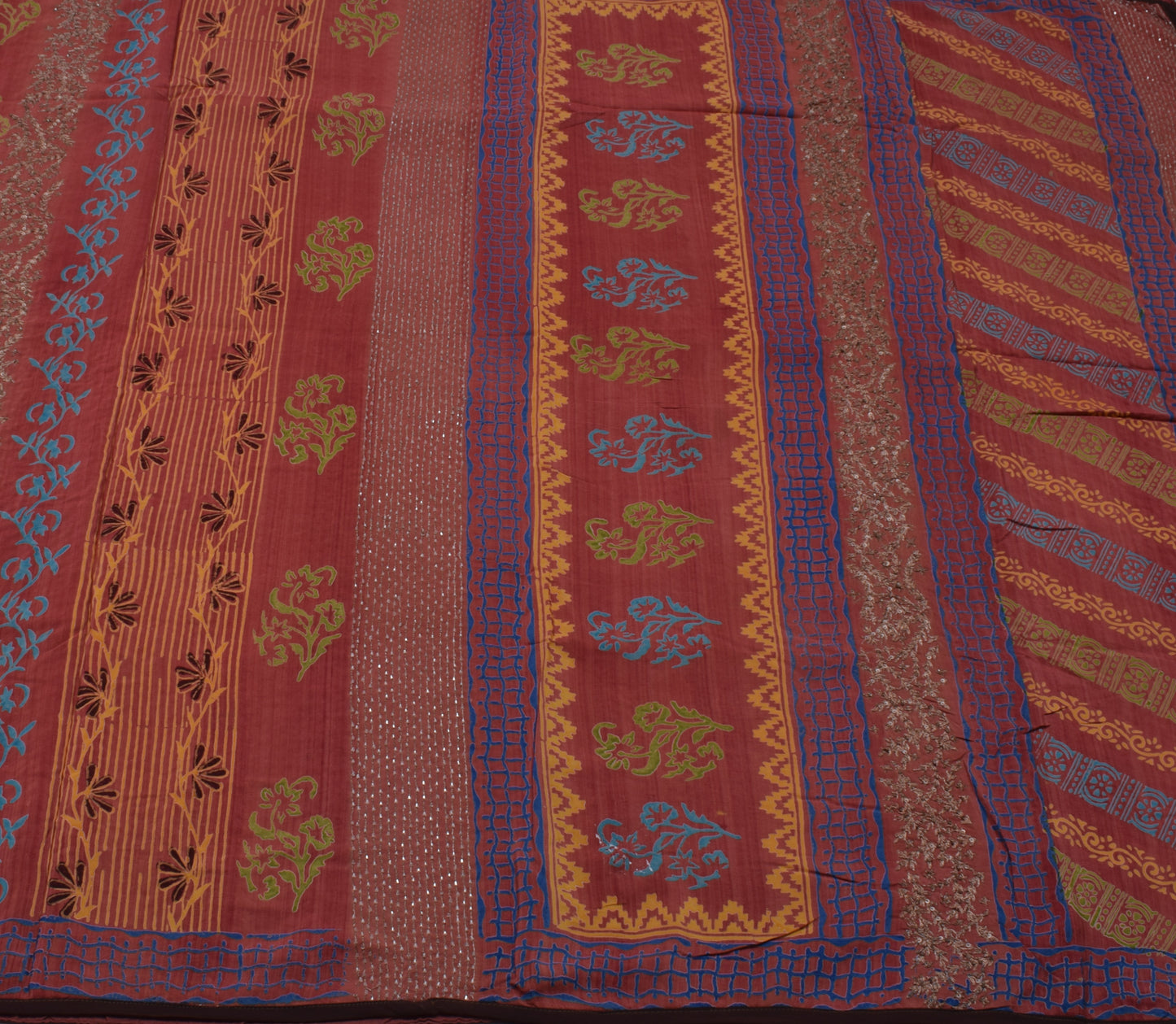 Sushila Vintage Indian Saree Pure Crepe Silk Printed Floral Sari Craft Fabric