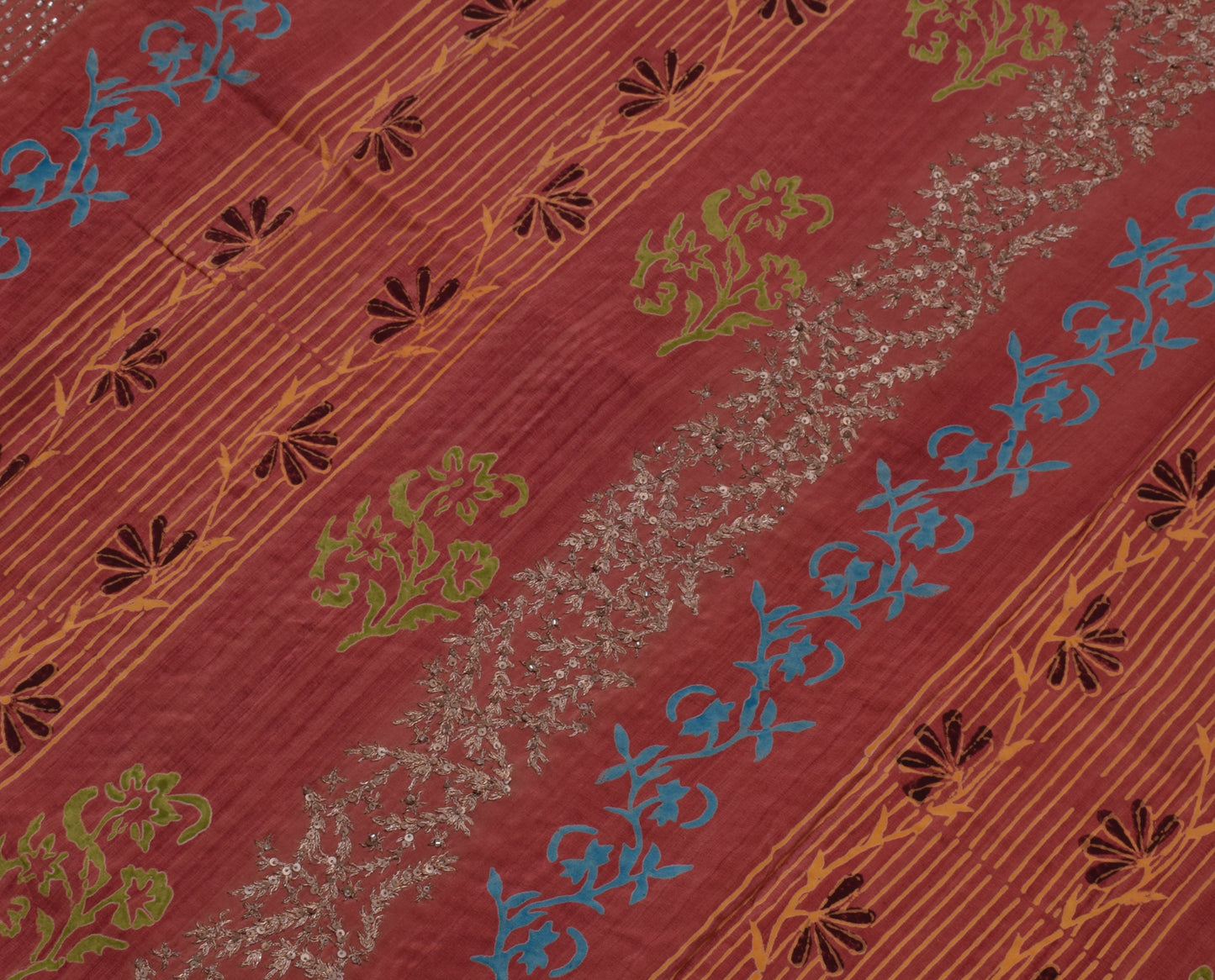 Sushila Vintage Indian Saree Pure Crepe Silk Printed Floral Sari Craft Fabric