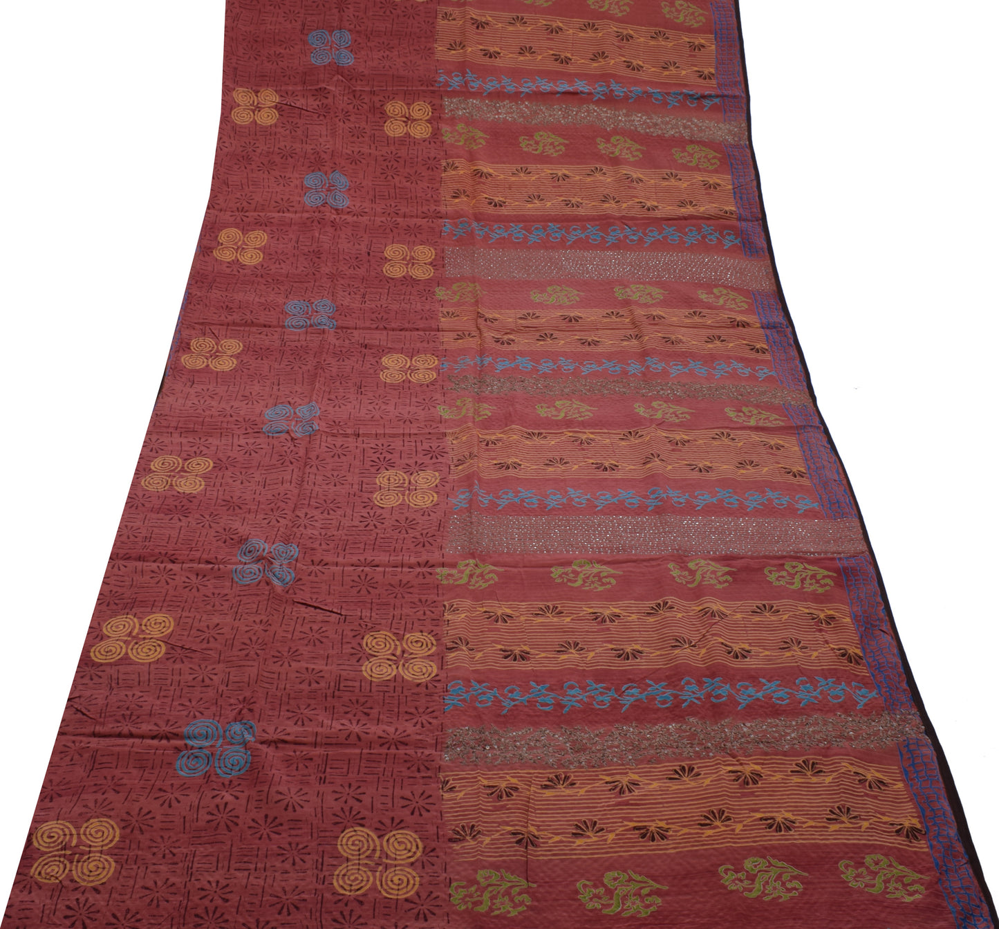 Sushila Vintage Indian Saree Pure Crepe Silk Printed Floral Sari Craft Fabric