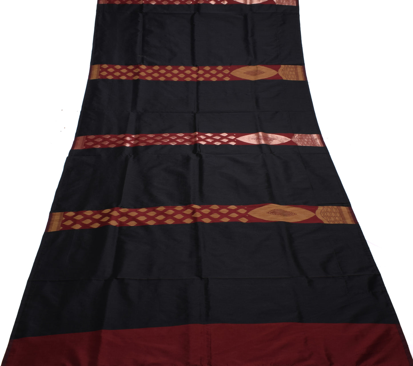 Sushila Vintage Indian Black Saree Blend Silk All Over Woven Sari Craft Fabric