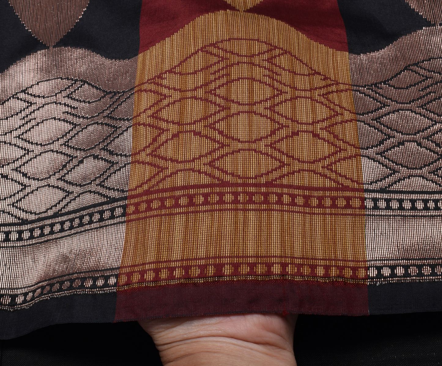 Sushila Vintage Indian Black Saree Blend Silk All Over Woven Sari Craft Fabric