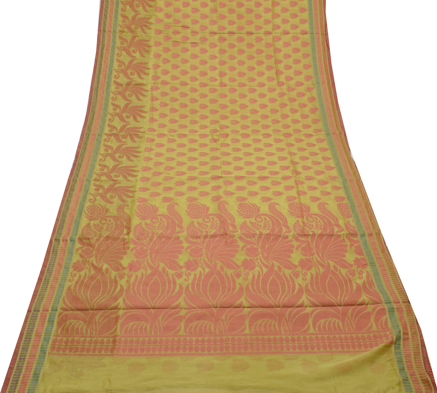 Sushila Vintage Indian Green Saree Blend Silk Woven Floral Sari Craft Fabric