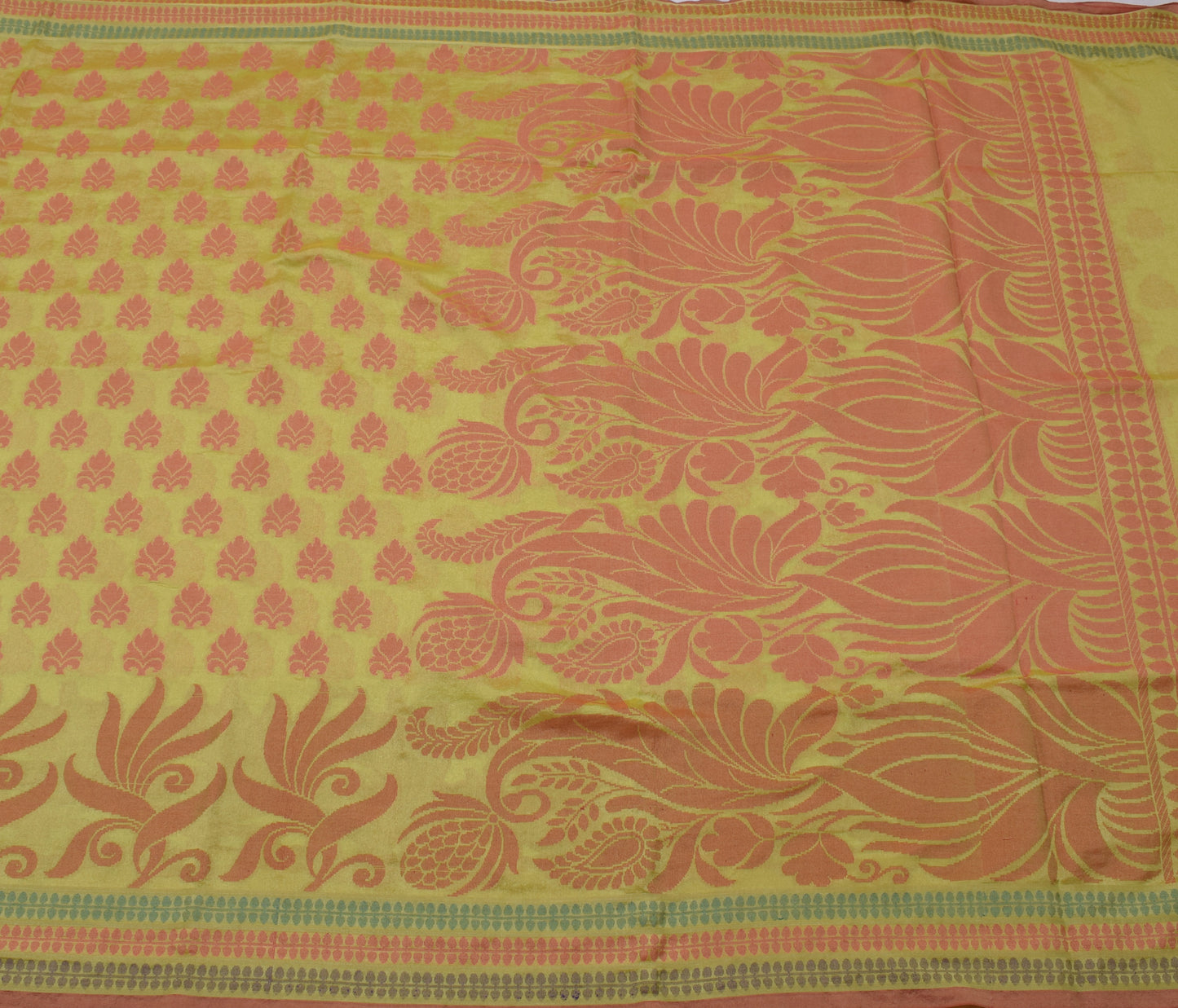Sushila Vintage Indian Green Saree Blend Silk Woven Floral Sari Craft Fabric