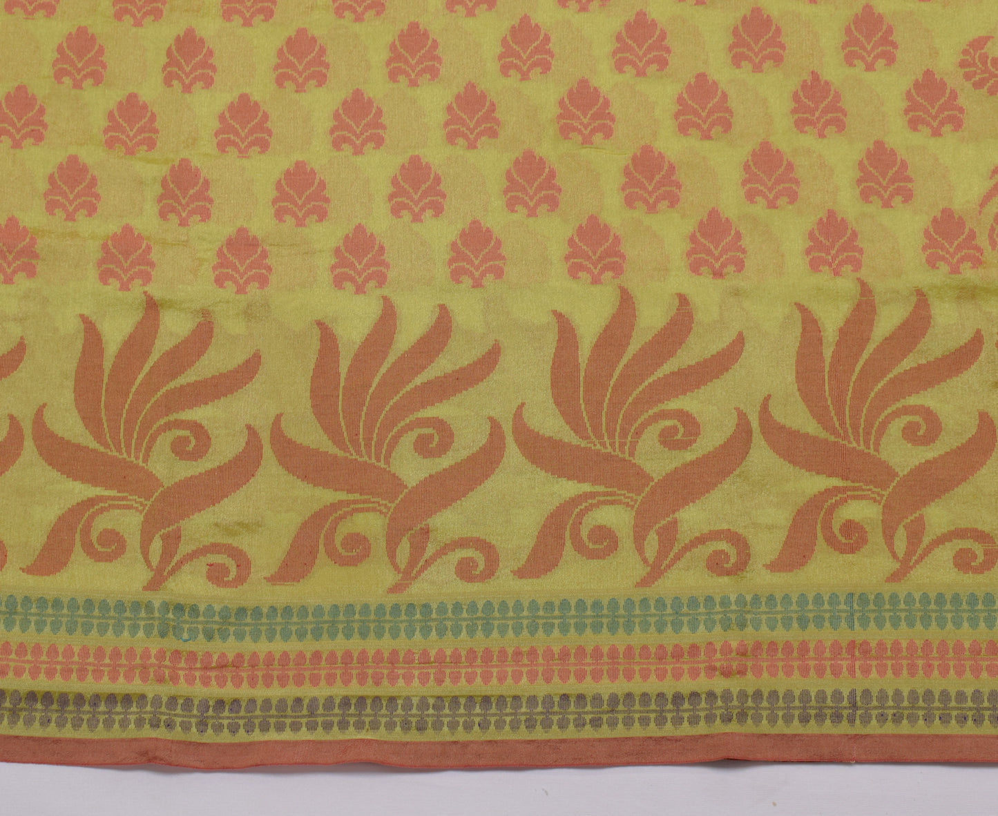 Sushila Vintage Indian Green Saree Blend Silk Woven Floral Sari Craft Fabric