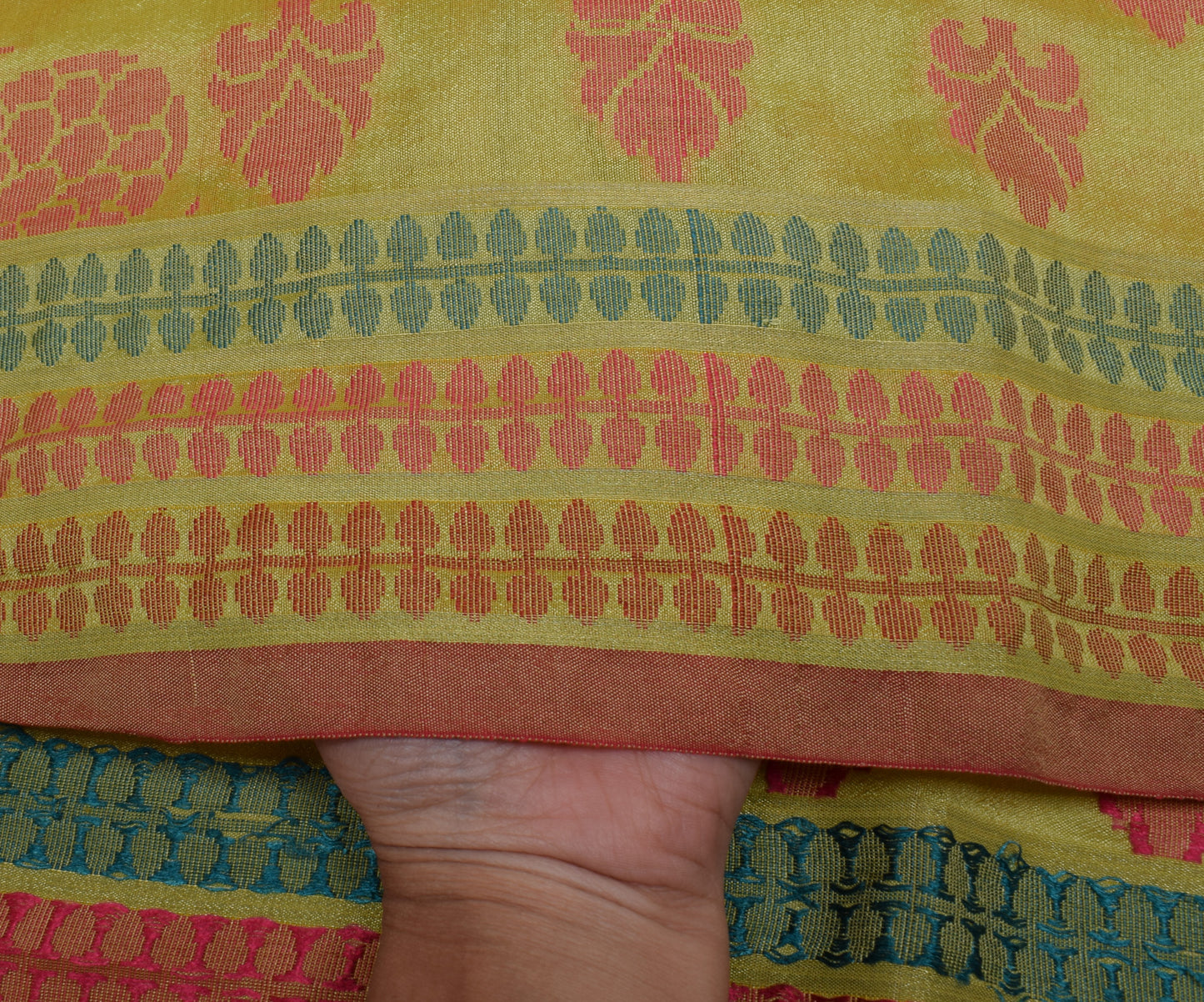 Sushila Vintage Indian Green Saree Blend Silk Woven Floral Sari Craft Fabric