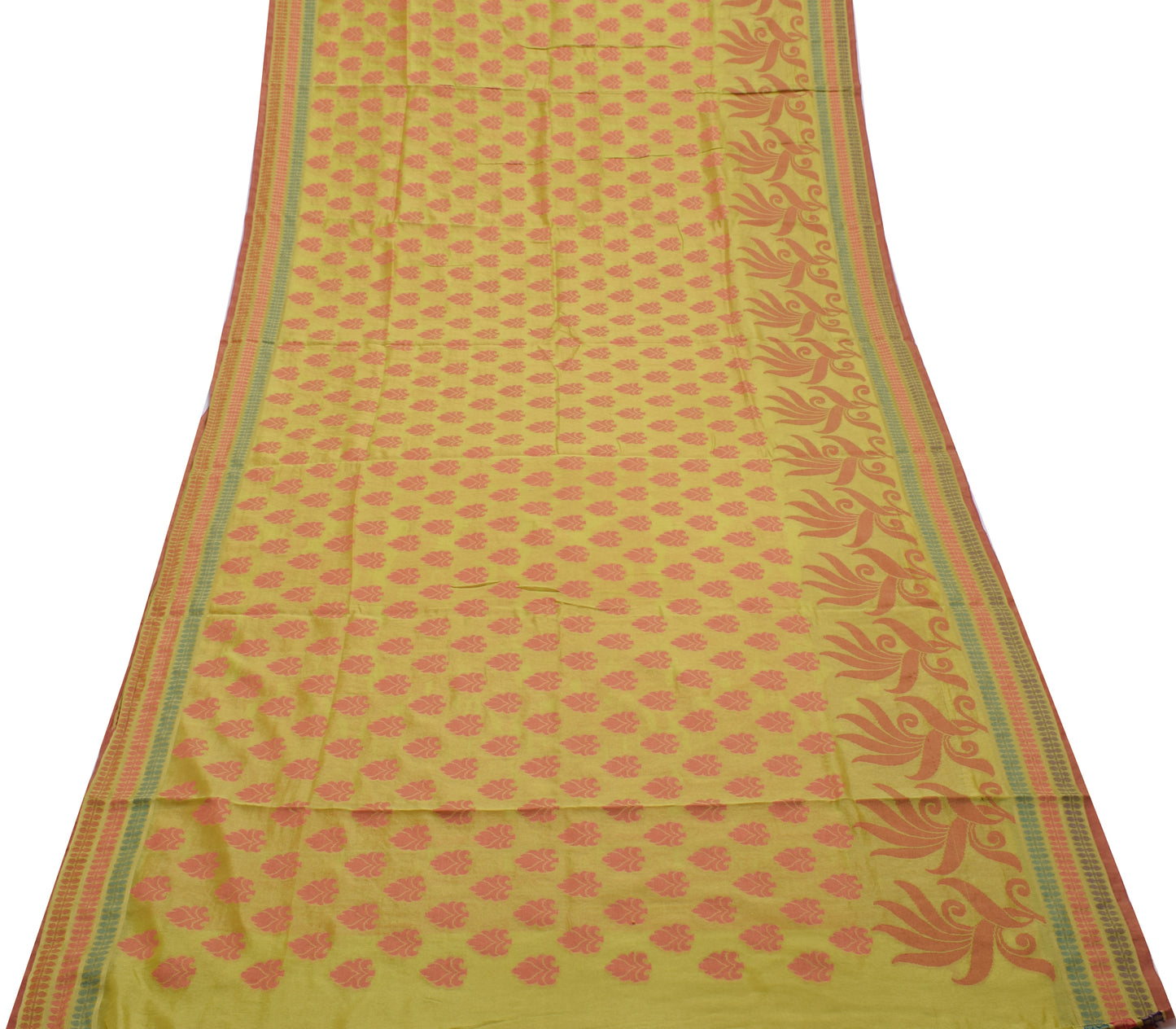 Sushila Vintage Indian Green Saree Blend Silk Woven Floral Sari Craft Fabric