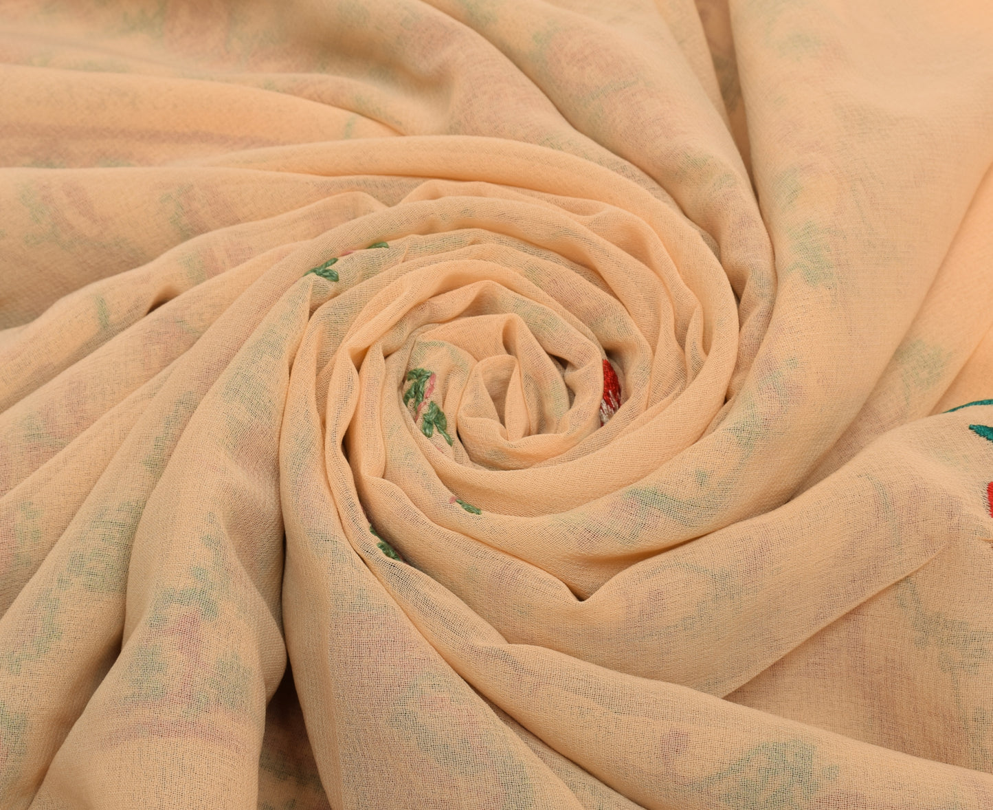 Sushila Vintage Peach Saree Blend Georgette Silk Hand Embroidered Sari Fabric