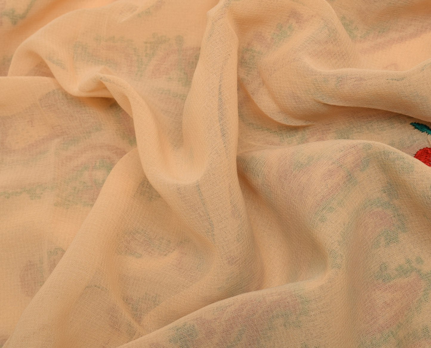 Sushila Vintage Peach Saree Blend Georgette Silk Hand Embroidered Sari Fabric