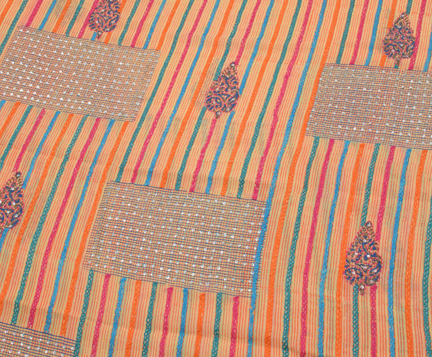 Sushila Vintage Yellow Saree Pure Georgette Hand Embroidered Floral Sari Fabric