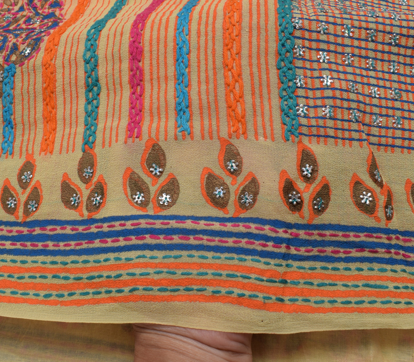 Sushila Vintage Yellow Saree Pure Georgette Hand Embroidered Floral Sari Fabric