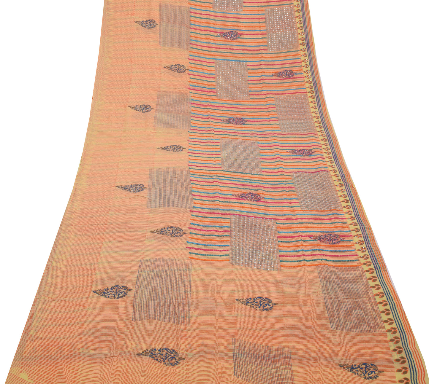 Sushila Vintage Yellow Saree Pure Georgette Hand Embroidered Floral Sari Fabric