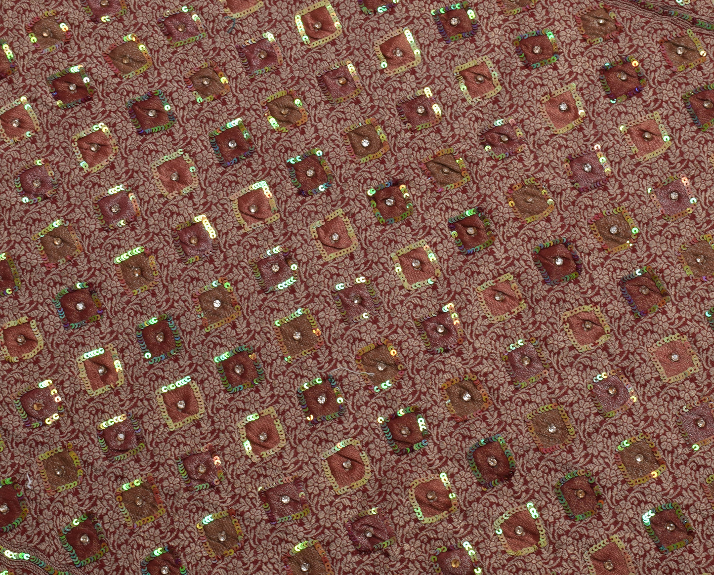 Sushila Vintage HEAVY Maroon Saree Pure Georgette Woven Sequin Embellish Sari Craft Fabric