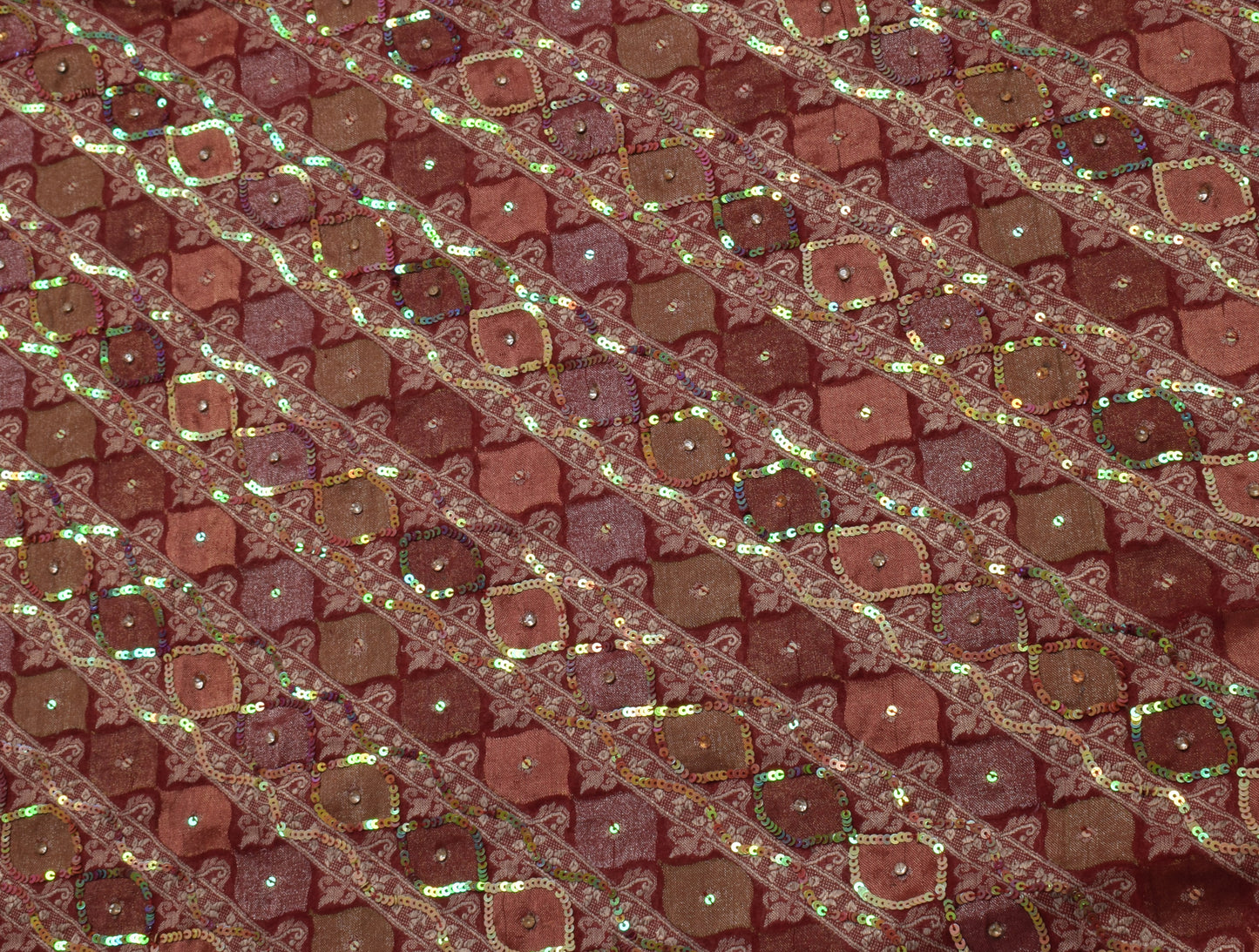 Sushila Vintage HEAVY Maroon Saree Pure Georgette Woven Sequin Embellish Sari Craft Fabric