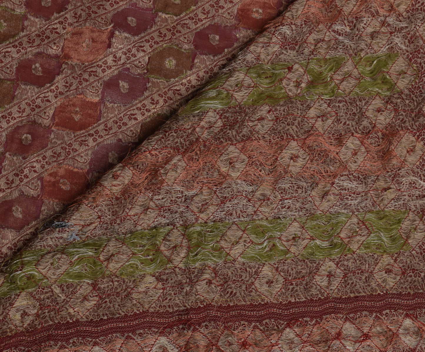 Sushila Vintage HEAVY Maroon Saree Pure Georgette Woven Sequin Embellish Sari Craft Fabric