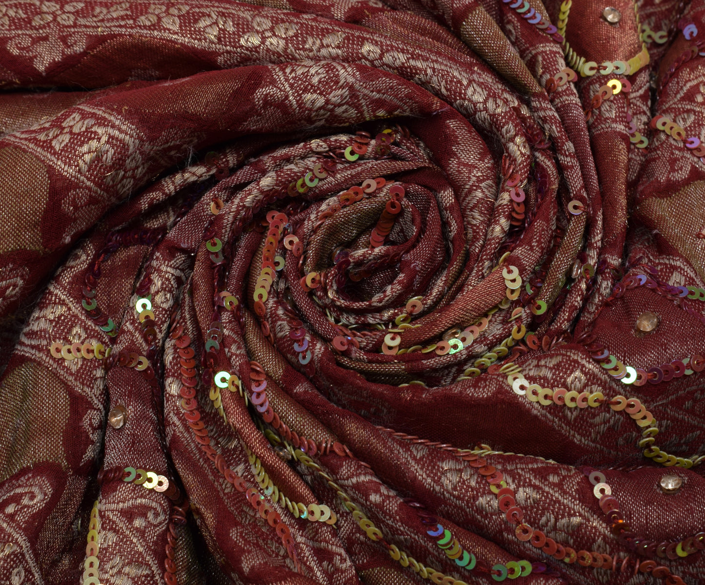 Sushila Vintage HEAVY Maroon Saree Pure Georgette Woven Sequin Embellish Sari Craft Fabric