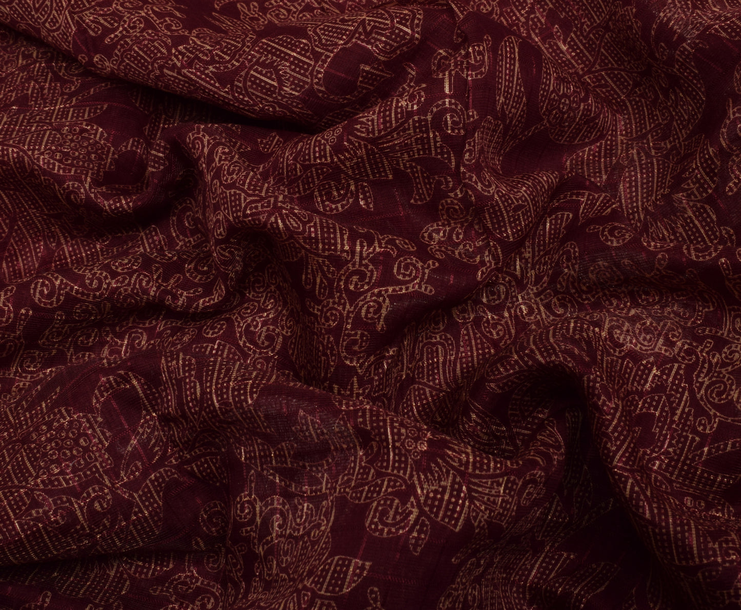 Sushila Vintage Maroon Saree Blend Cotton Printed & Embroidered Sari Fabric