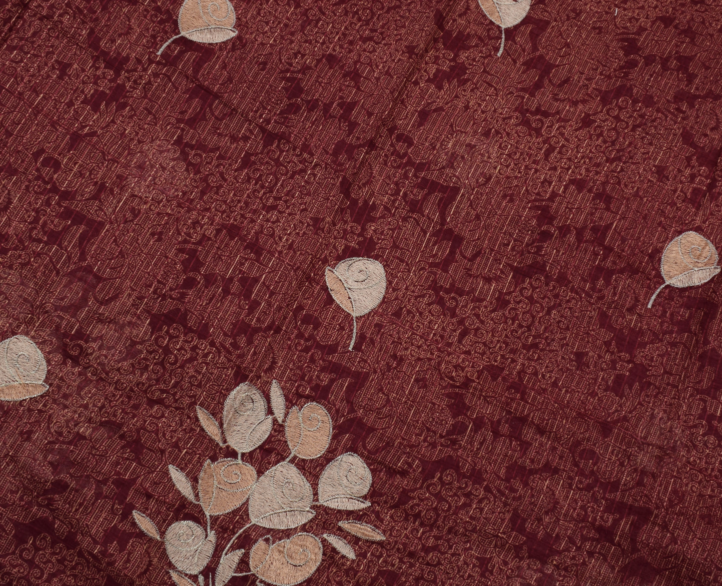 Sushila Vintage Maroon Saree Blend Cotton Printed & Embroidered Sari Fabric