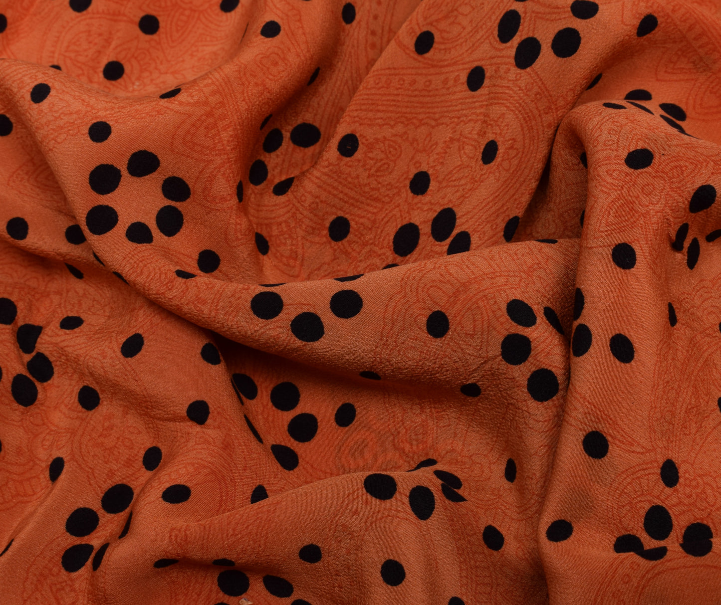 Sushila Vintage Orange Saree Pure Crepe Silk Printed Floral Sari Craft Fabric