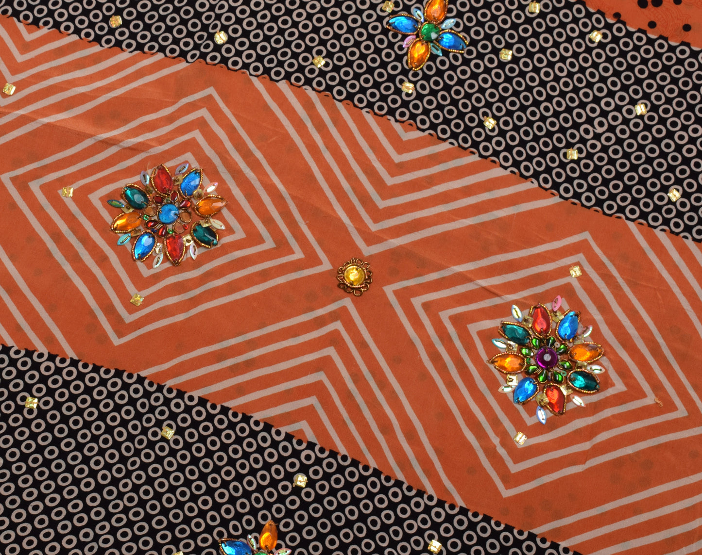 Sushila Vintage Orange Saree Pure Crepe Silk Printed Floral Sari Craft Fabric