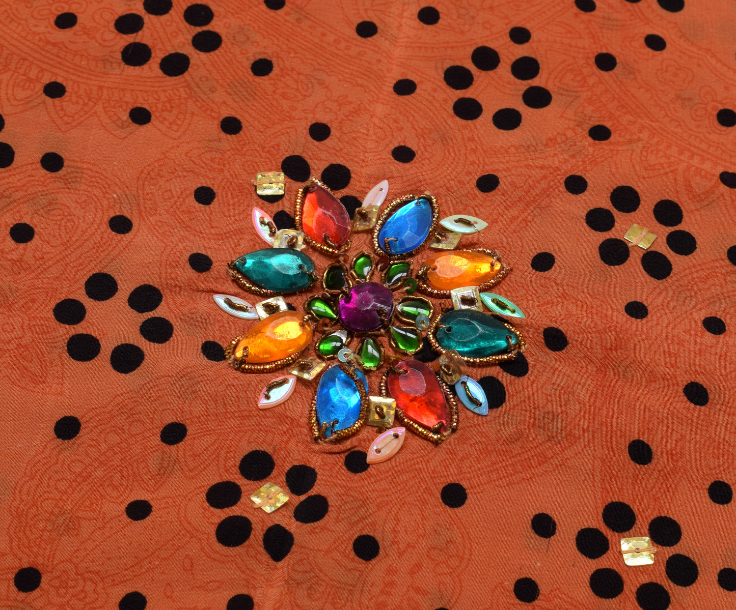 Sushila Vintage Orange Saree Pure Crepe Silk Printed Floral Sari Craft Fabric