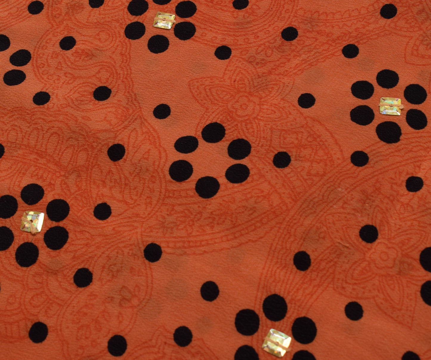 Sushila Vintage Orange Saree Pure Crepe Silk Printed Floral Sari Craft Fabric