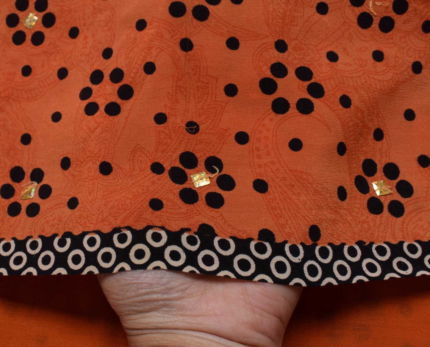 Sushila Vintage Orange Saree Pure Crepe Silk Printed Floral Sari Craft Fabric