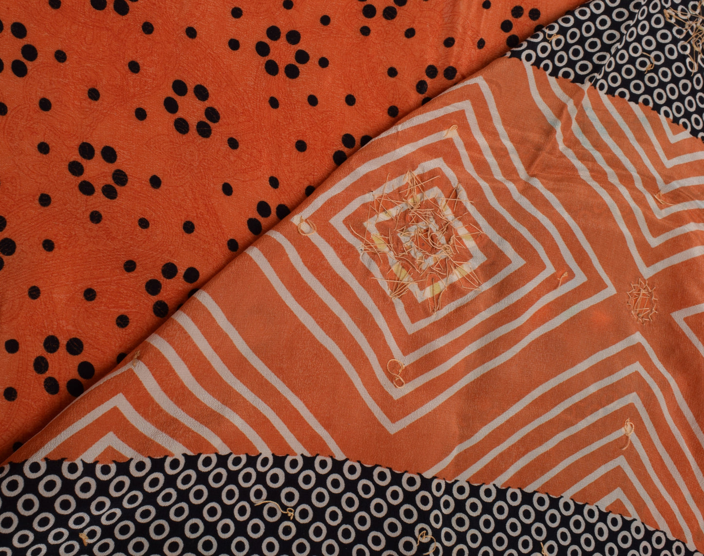 Sushila Vintage Orange Saree Pure Crepe Silk Printed Floral Sari Craft Fabric
