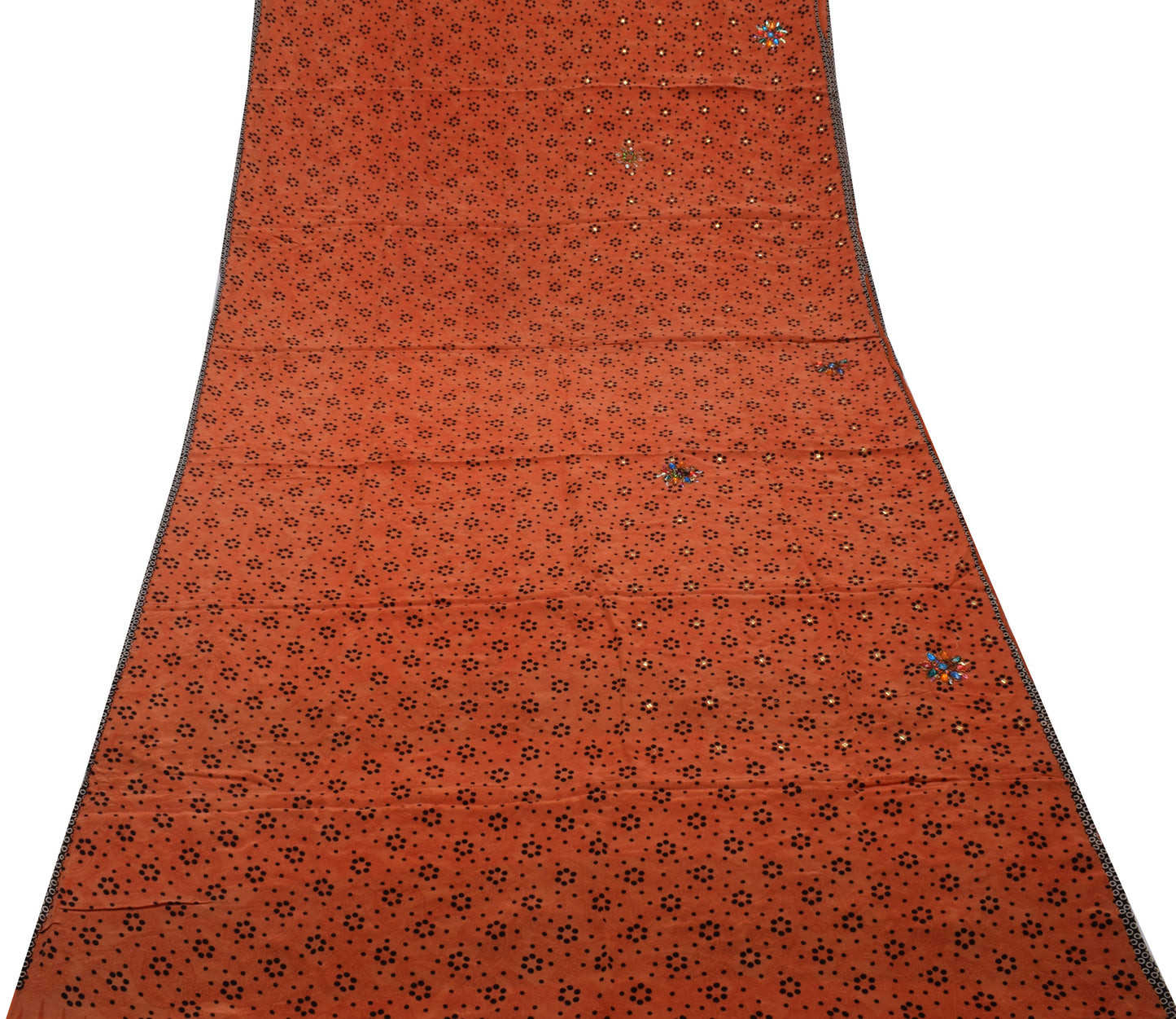 Sushila Vintage Orange Saree Pure Crepe Silk Printed Floral Sari Craft Fabric