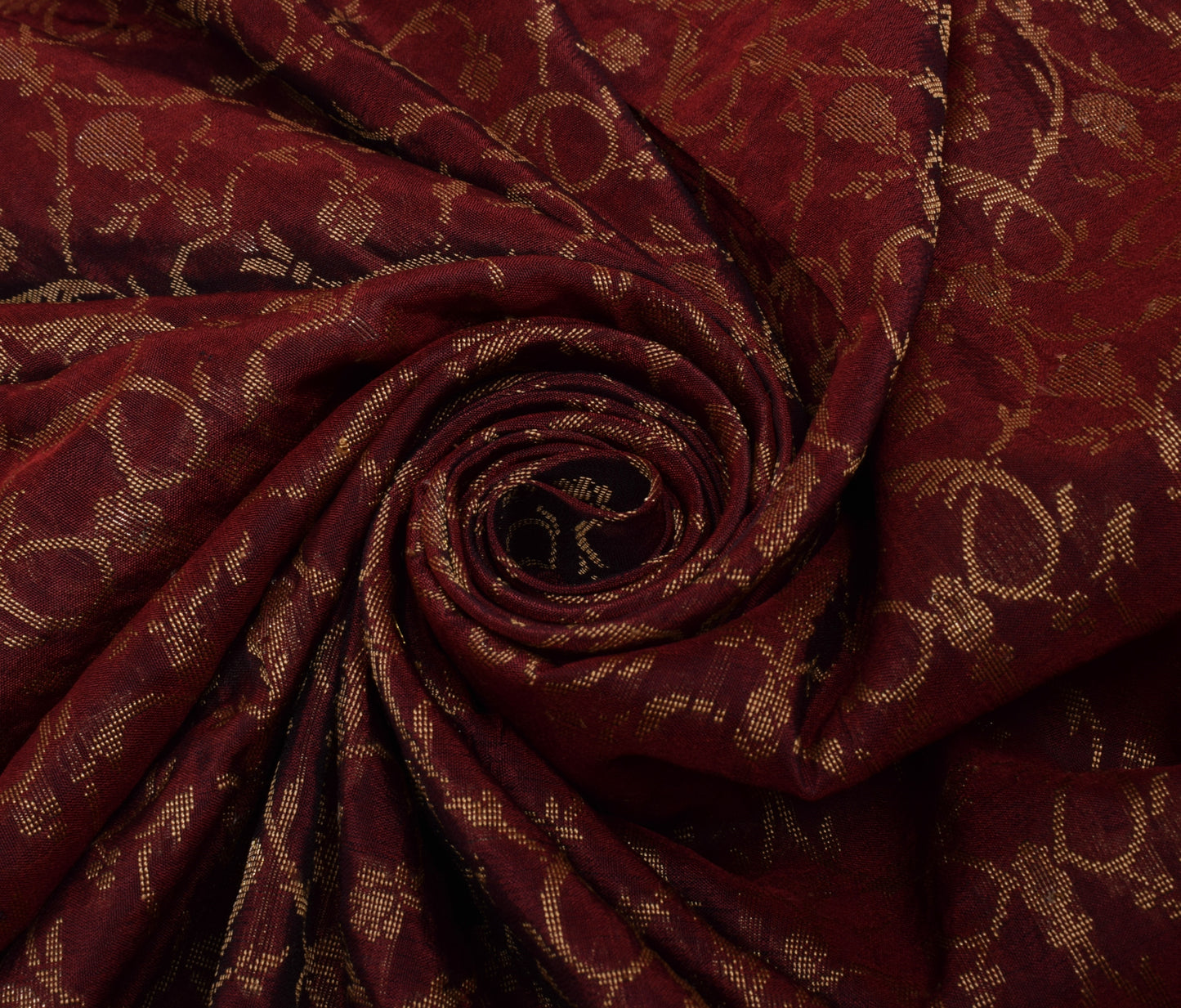 Sushila Vintage Maroon Saree 100% Pure Silk Woven Floral Sari Craft 5 YD Fabric