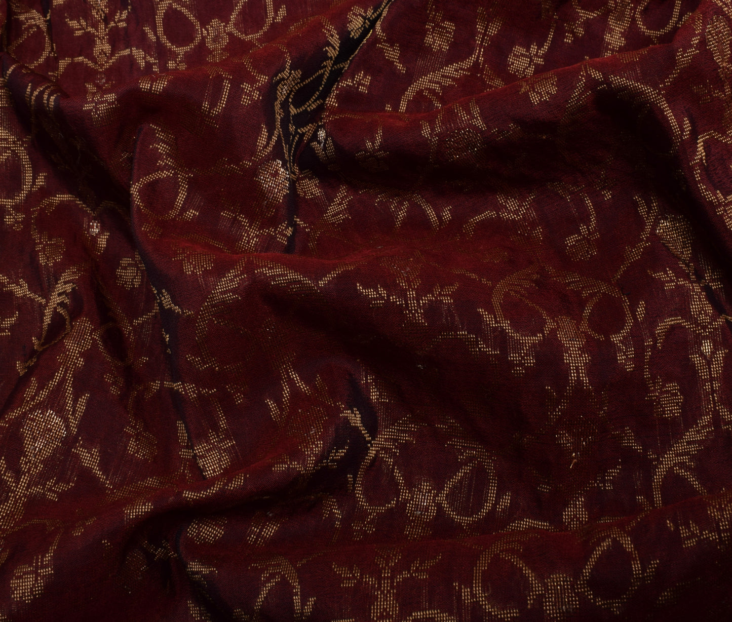Sushila Vintage Maroon Saree 100% Pure Silk Woven Floral Sari Craft 5 YD Fabric