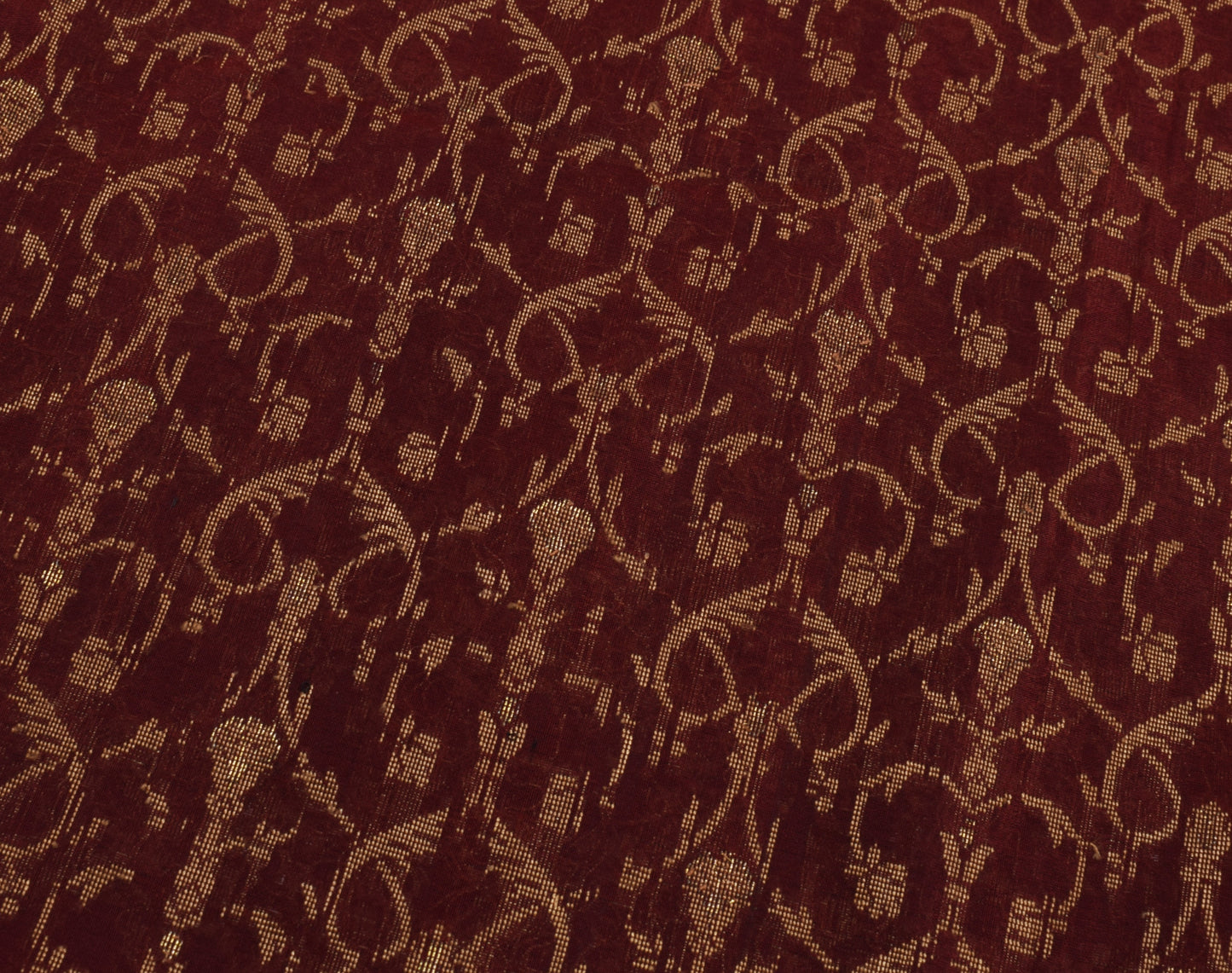 Sushila Vintage Maroon Saree 100% Pure Silk Woven Floral Sari Craft 5 YD Fabric