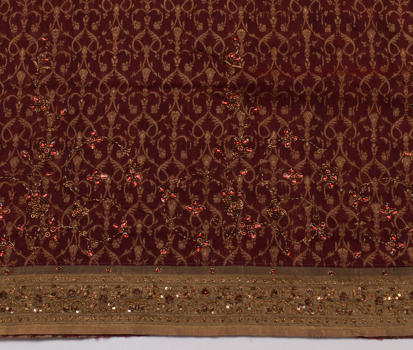 Sushila Vintage Maroon Saree 100% Pure Silk Woven Floral Sari Craft 5 YD Fabric