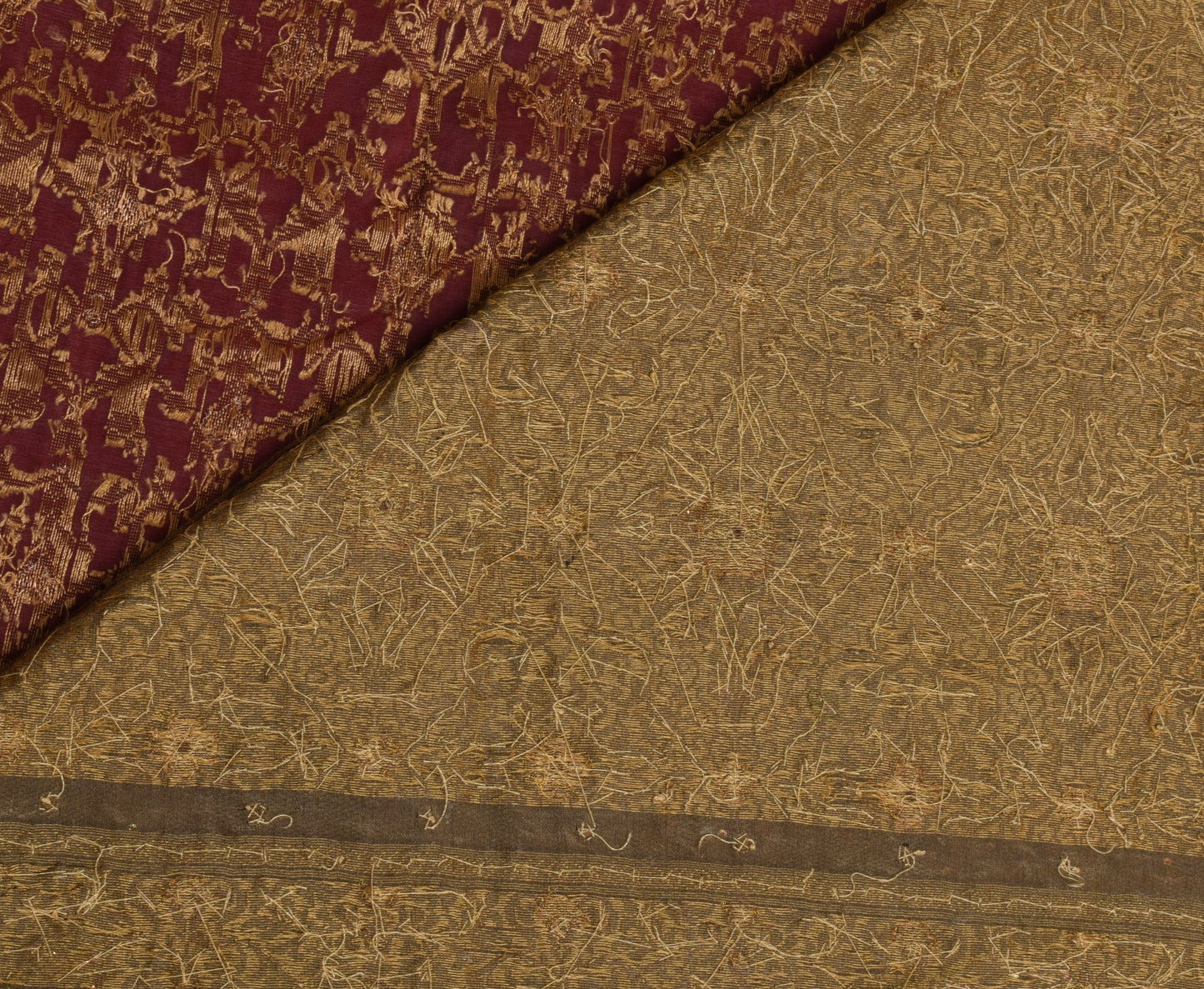 Sushila Vintage Maroon Saree 100% Pure Silk Woven Floral Sari Craft 5 YD Fabric