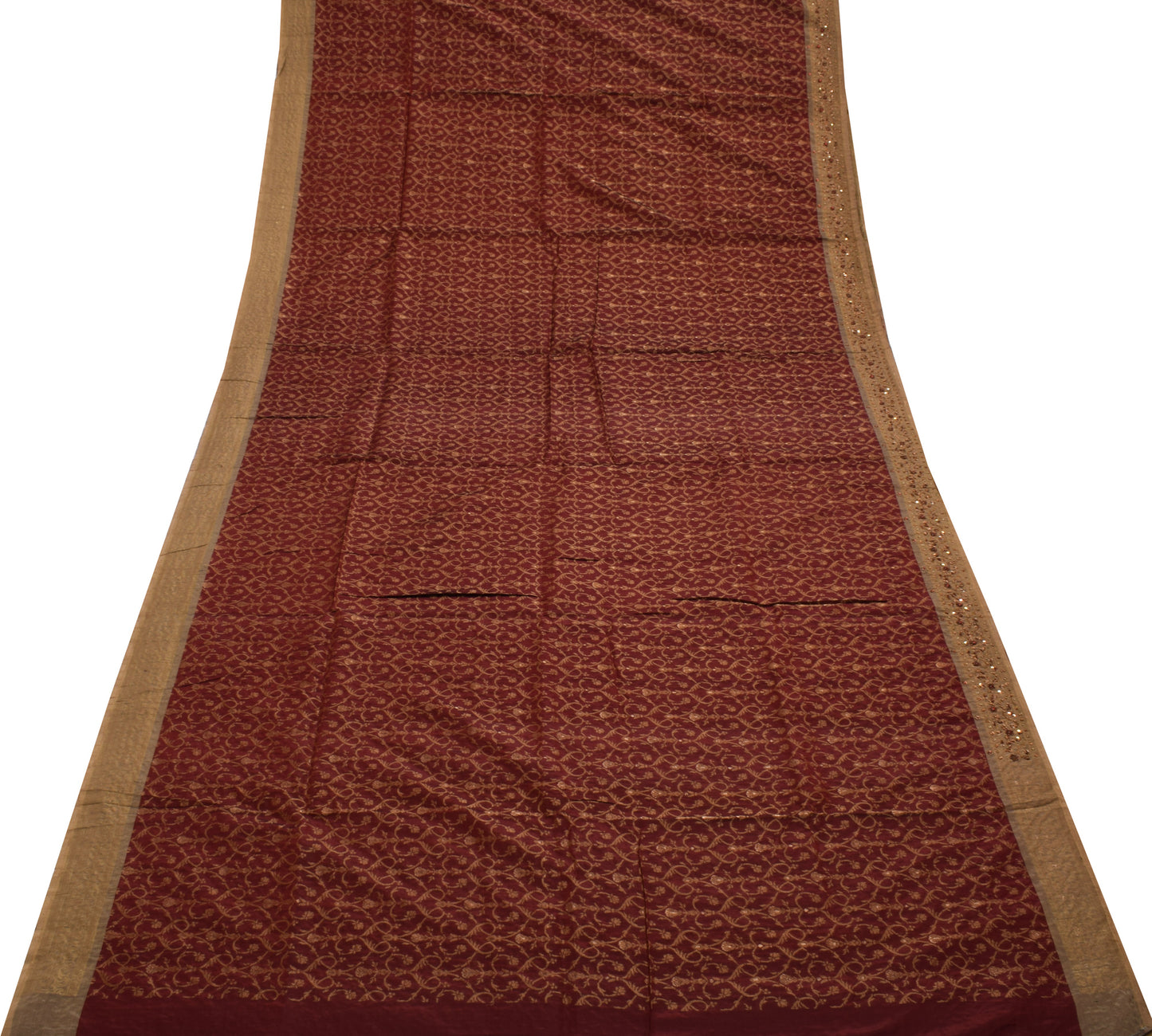 Sushila Vintage Maroon Saree 100% Pure Silk Woven Floral Sari Craft 5 YD Fabric