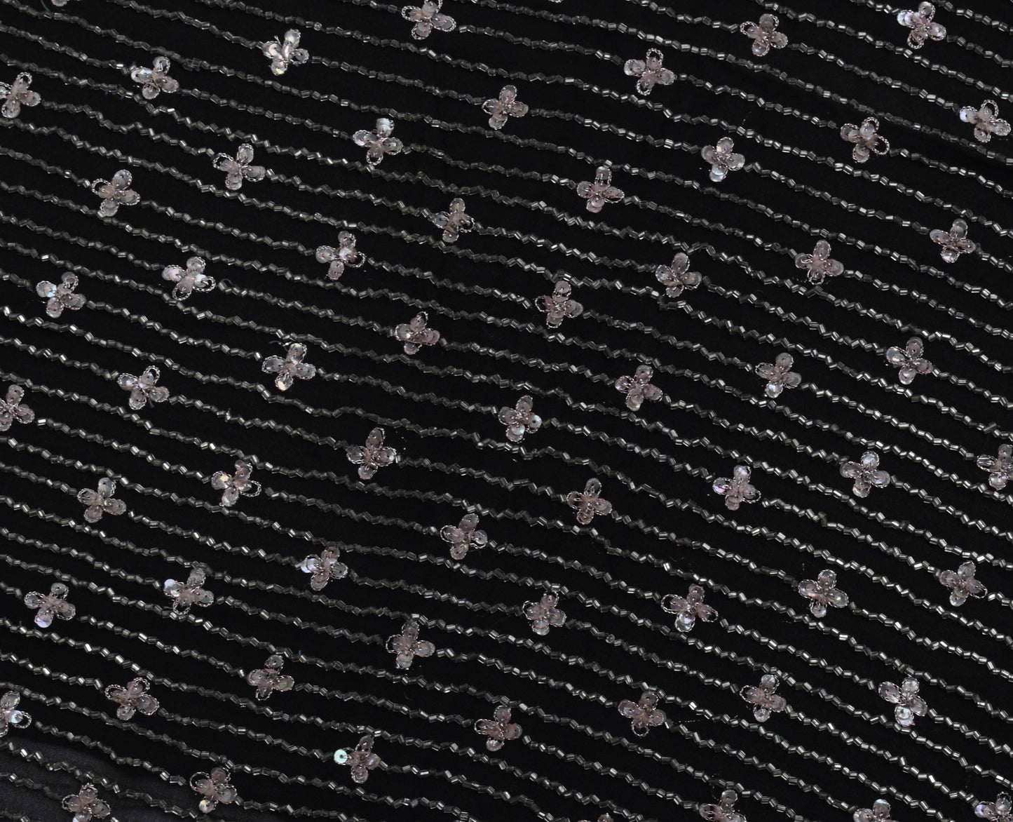 Sushila Vintage Black Saree Pure Georgette Silk Hand Beaded Sari Craft Fabric