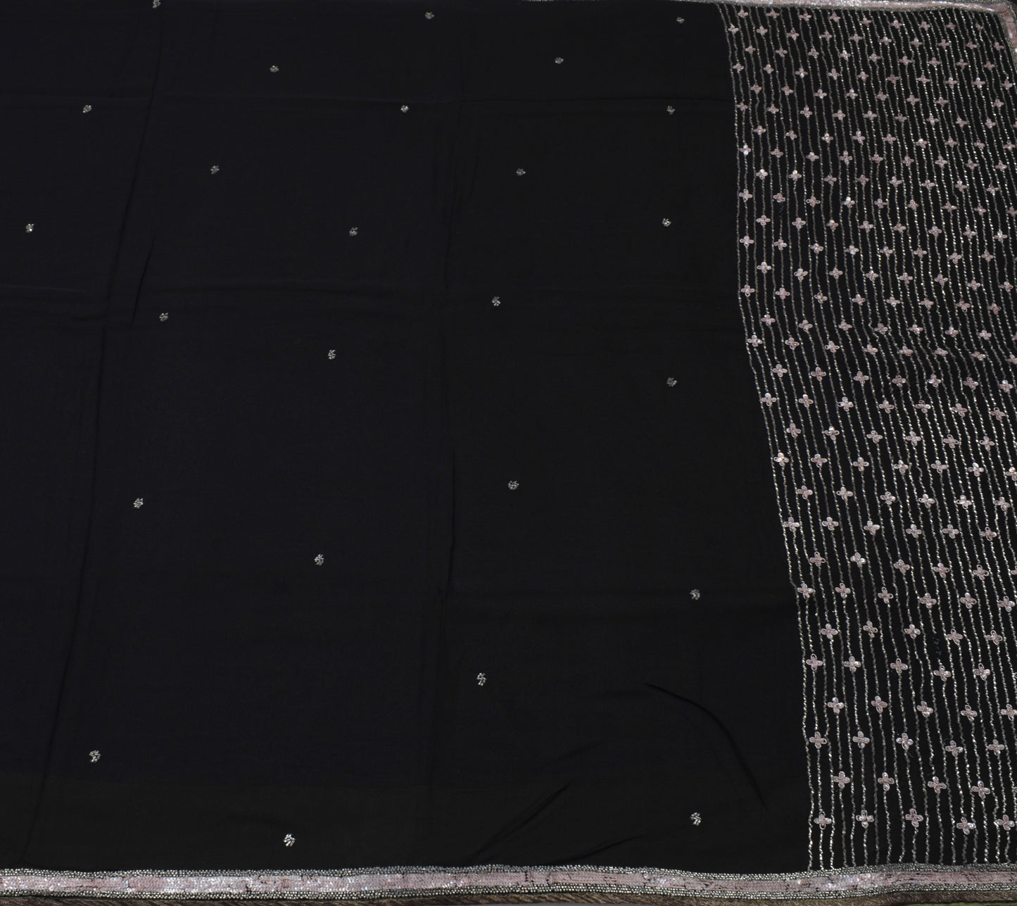 Sushila Vintage Black Saree Pure Georgette Silk Hand Beaded Sari Craft Fabric
