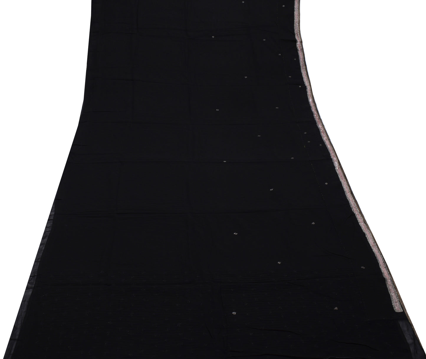 Sushila Vintage Black Saree Pure Georgette Silk Hand Beaded Sari Craft Fabric