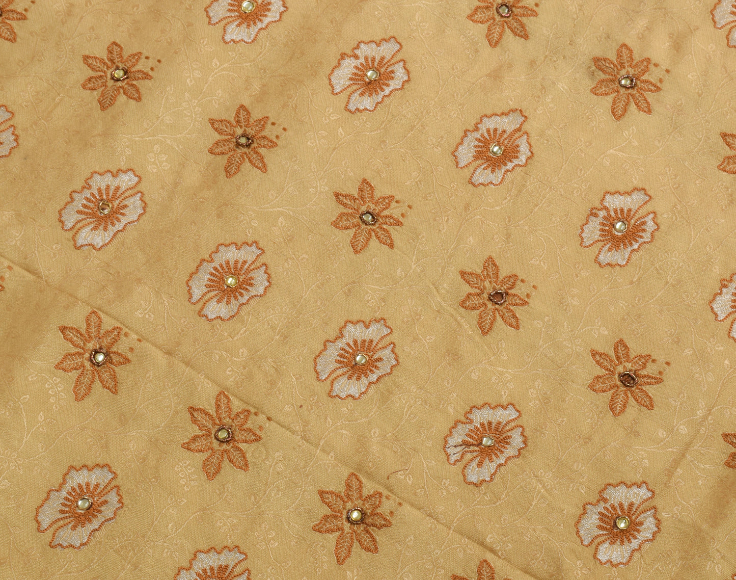 Sushila Vintage Light Brown Saree 100% Pure Silk Embroidered Floral Sari Fabric