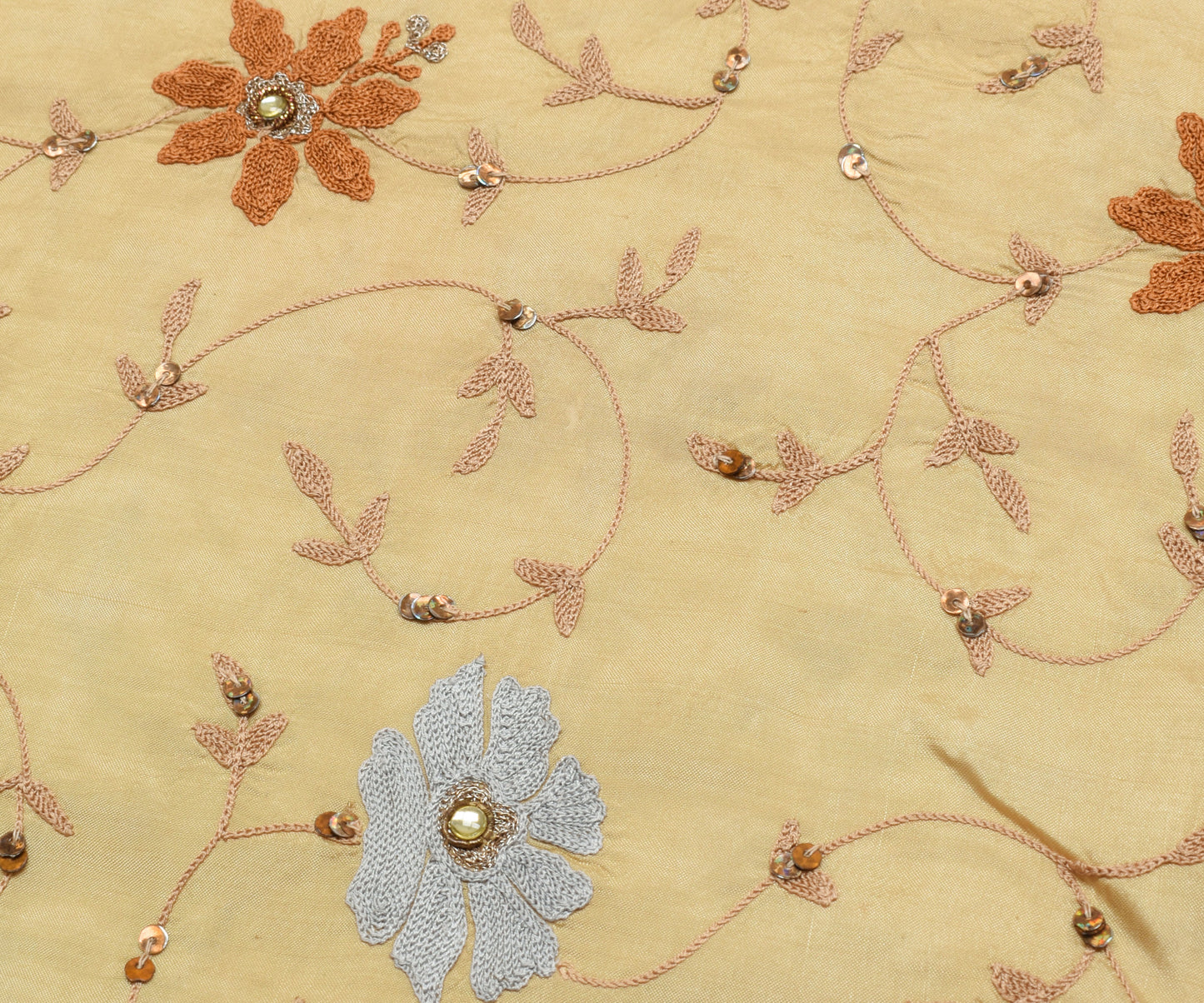 Sushila Vintage Light Brown Saree 100% Pure Silk Embroidered Floral Sari Fabric