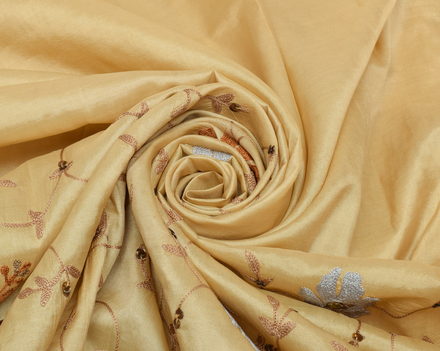Sushila Vintage Light Brown Saree 100% Pure Silk Embroidered Floral Sari Fabric