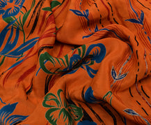 Sushila Vintage Orange Saree 100% Pure Silk Printed Floral Sari Craft Fabric