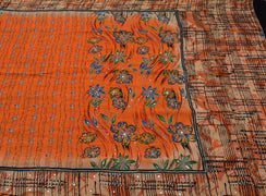 Sushila Vintage Orange Saree 100% Pure Silk Printed Floral Sari Craft Fabric