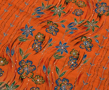 Sushila Vintage Orange Saree 100% Pure Silk Printed Floral Sari Craft Fabric