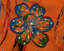 Sushila Vintage Orange Saree 100% Pure Silk Printed Floral Sari Craft Fabric