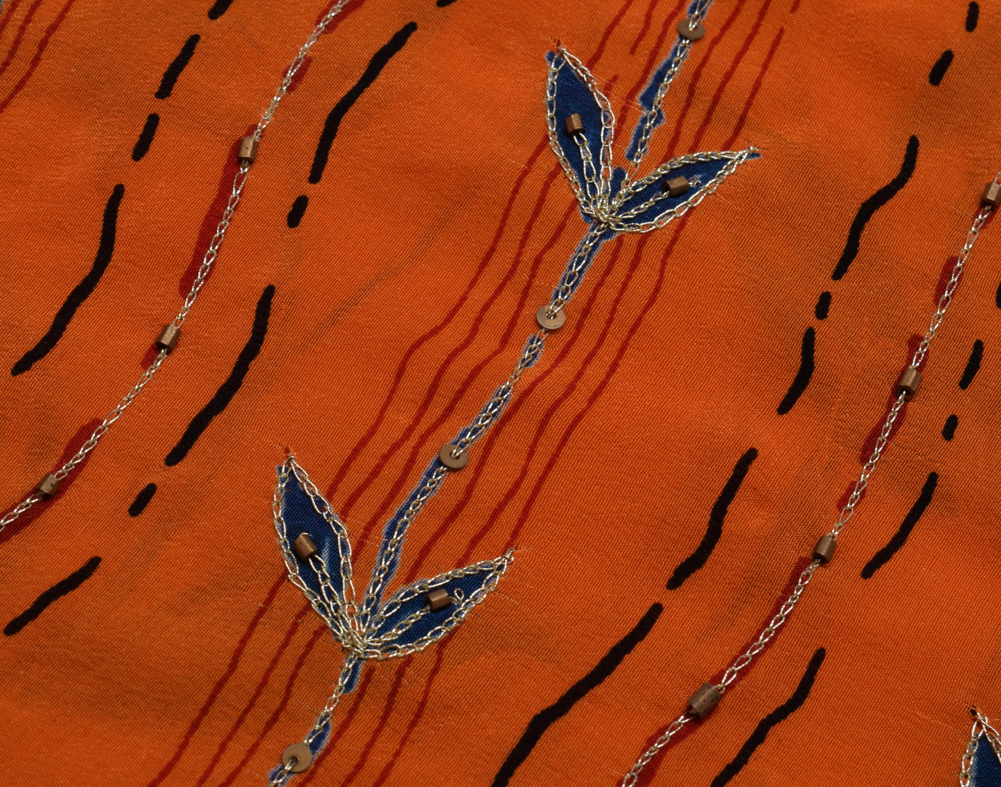 Sushila Vintage Orange Saree 100% Pure Silk Printed Floral Sari Craft Fabric