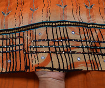 Sushila Vintage Orange Saree 100% Pure Silk Printed Floral Sari Craft Fabric