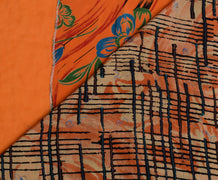 Sushila Vintage Orange Saree 100% Pure Silk Printed Floral Sari Craft Fabric